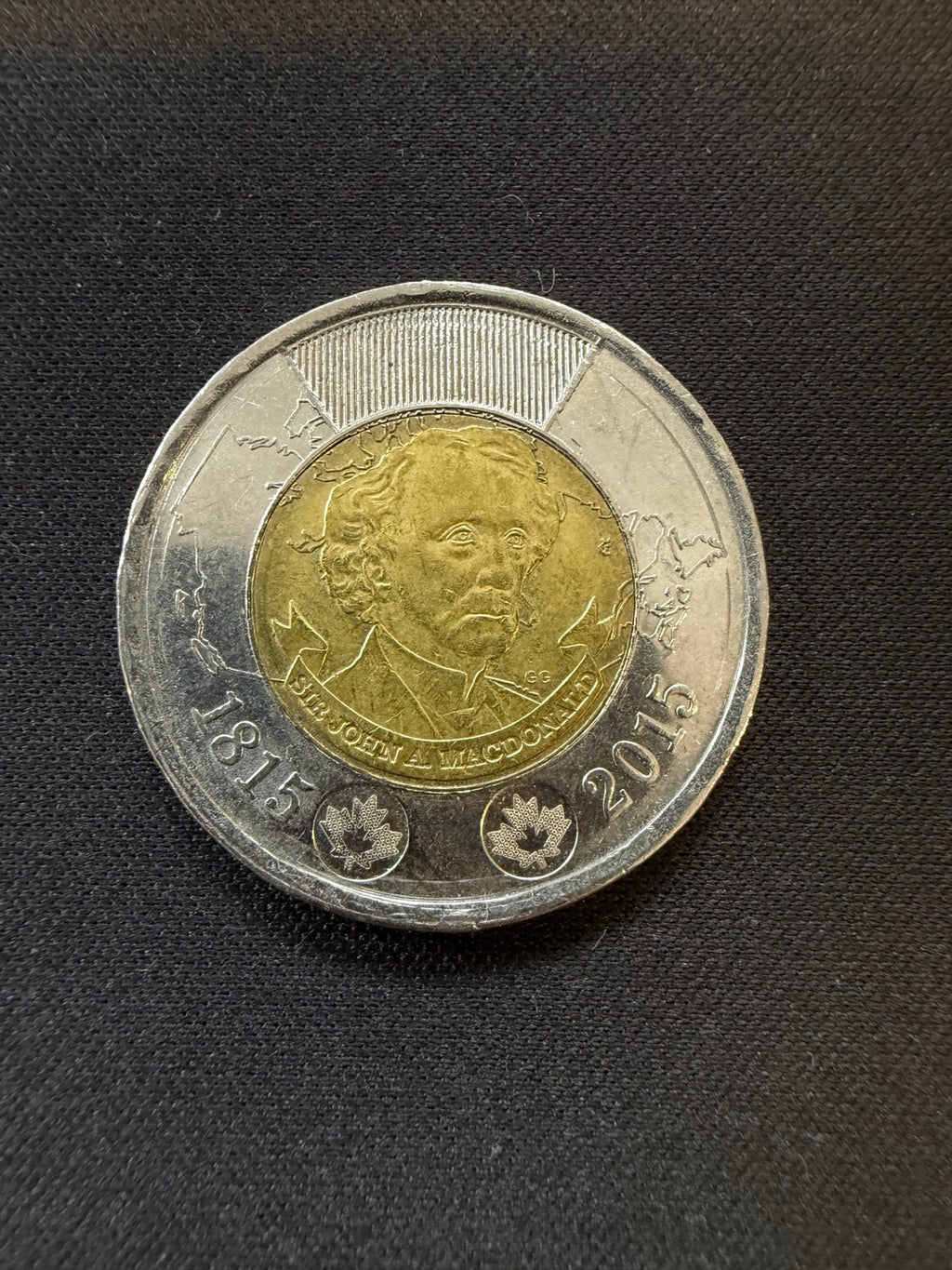 2015 Sir John A. Macdonald toonie reverse, representative circulated coin