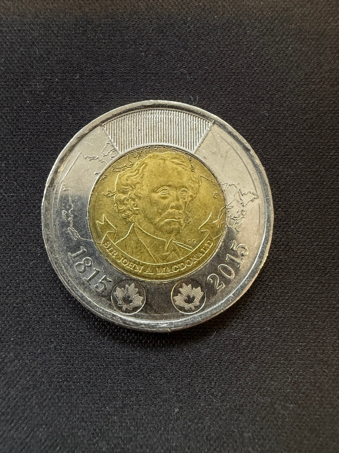 2015 Sir John A. Macdonald toonie reverse, representative circulated coin