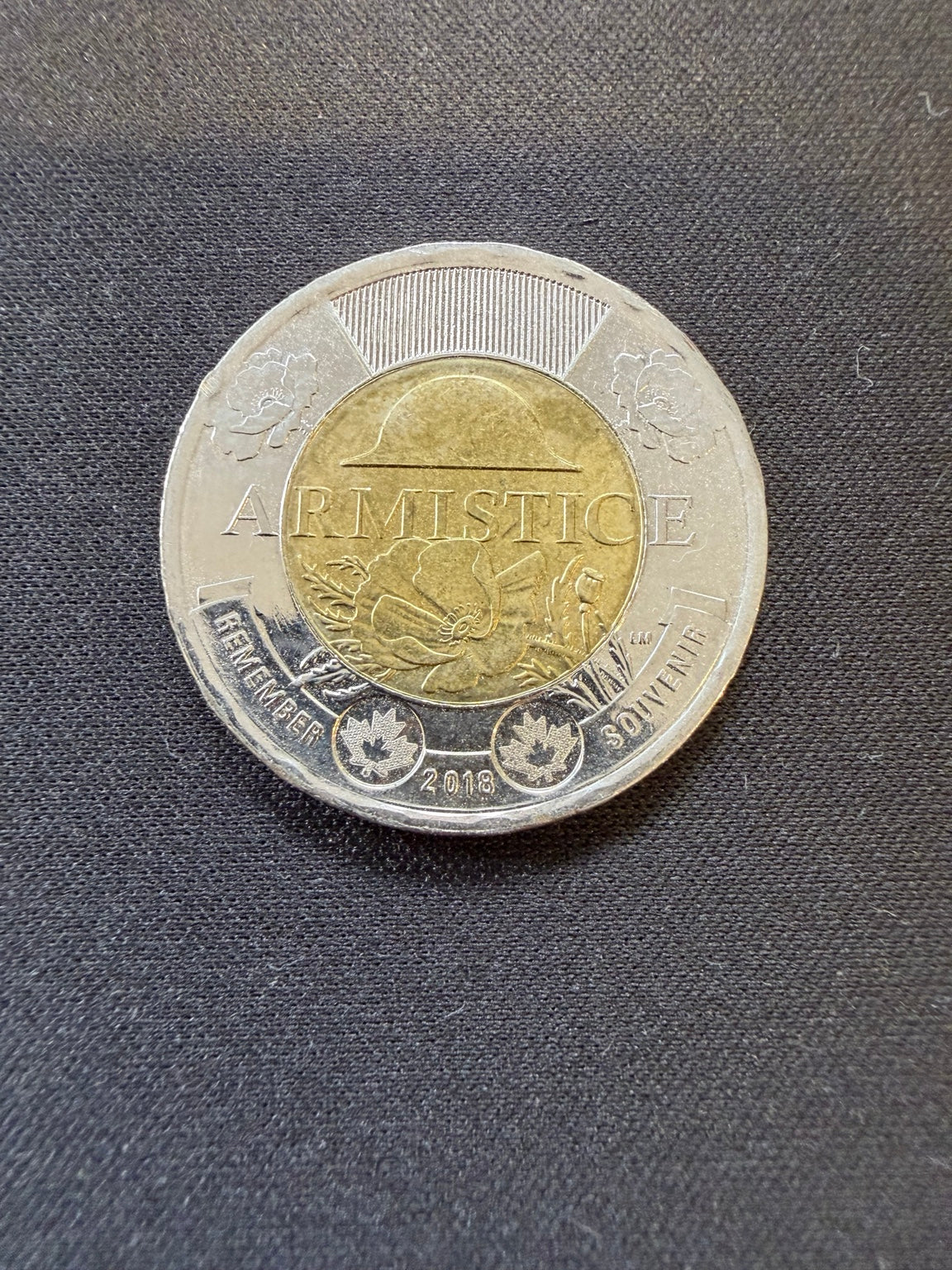 2018 Armistice uncolourized toonie reverse, representative circulated coin