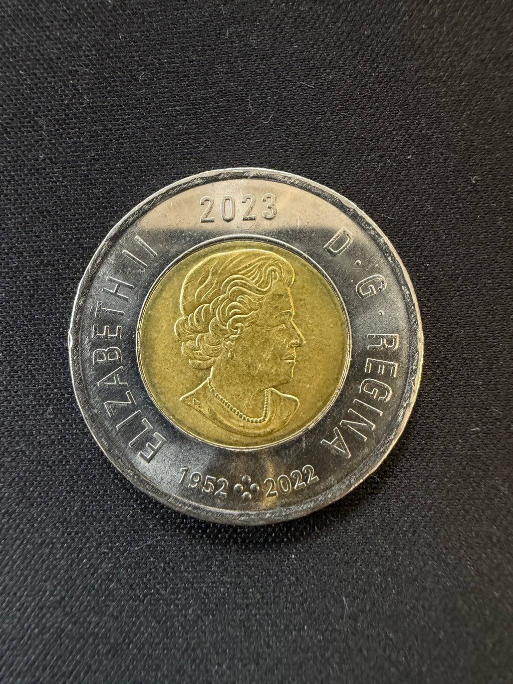 2023 Riopelle colourized toonie obverse, representative circulated coin