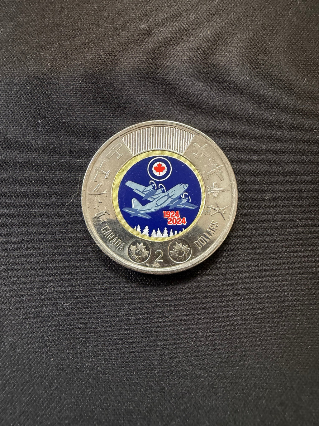 Representative 2024 RCAF colourized circulated toonie, reverse