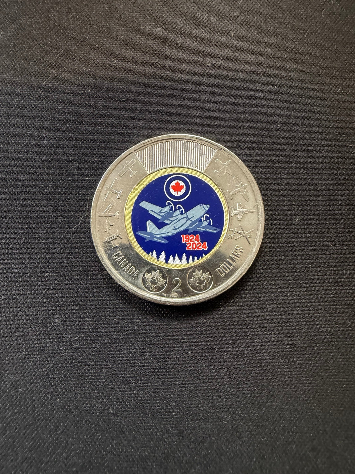 Representative 2024 RCAF colourized circulated toonie, reverse