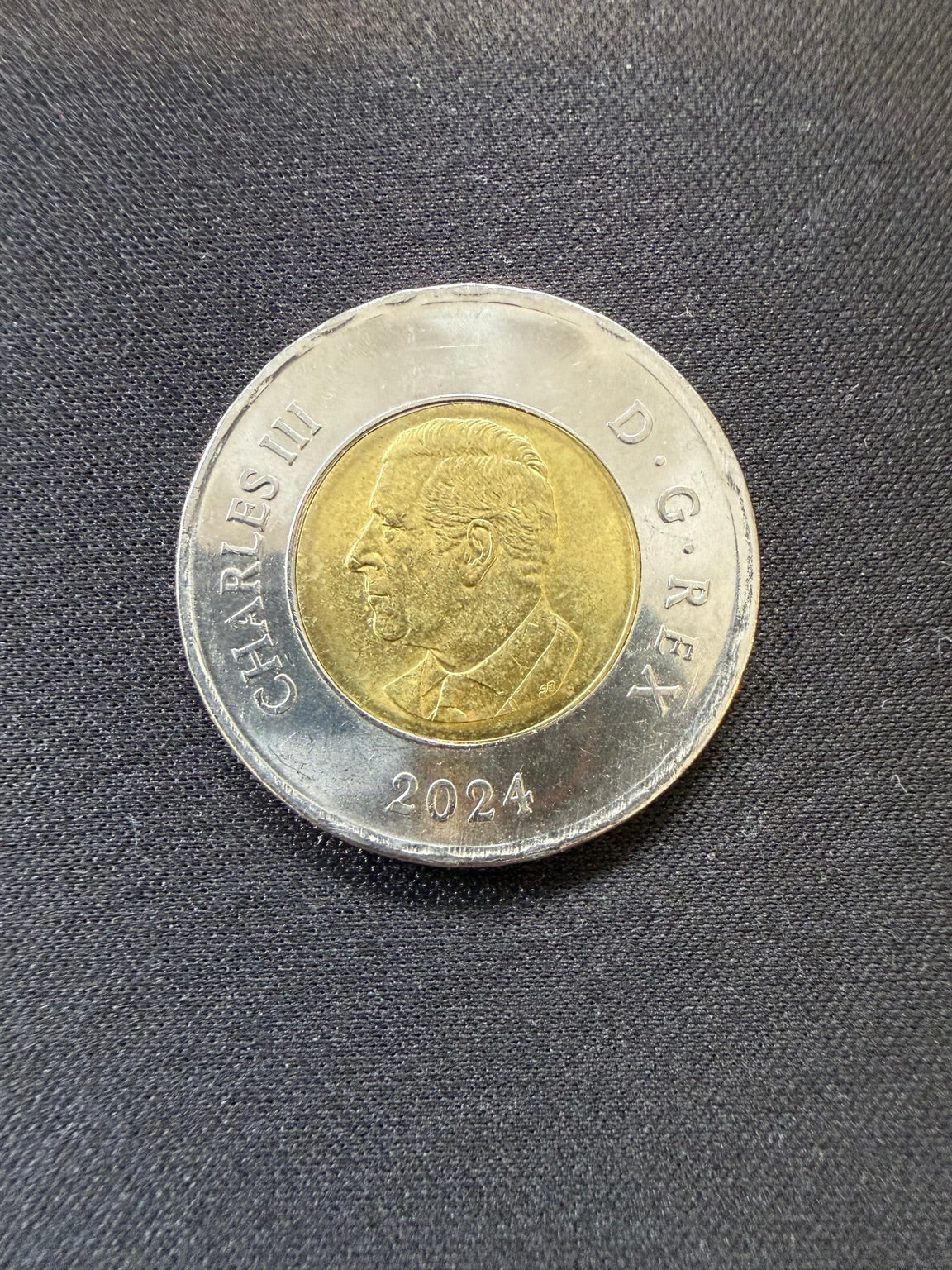 Representative 2024 RCAF uncolourized circulated toonie, obverse